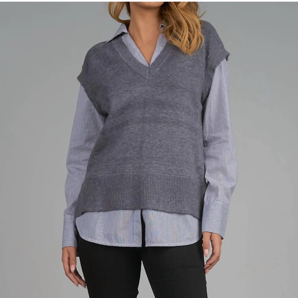 Elan Gray V-Neck Sweater